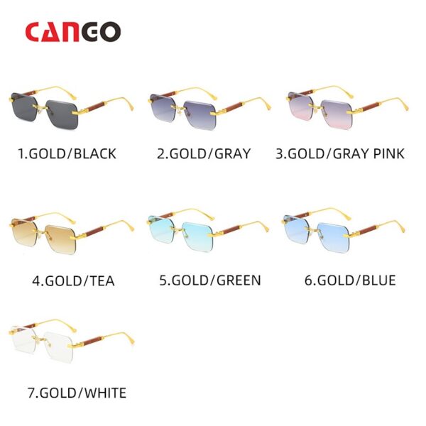 New Fashion in Stock Trend Wood Grain Legs Cut Edge Rimless Sunglasses Gradient Color Lenses square Sunglasses