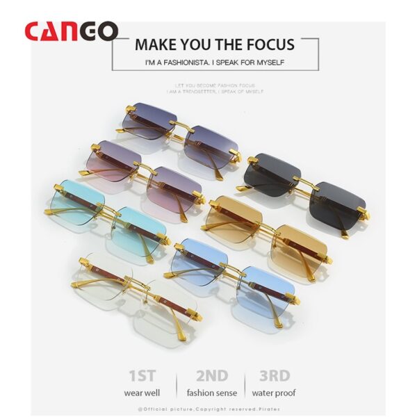 New Fashion in Stock Trend Wood Grain Legs Cut Edge Rimless Sunglasses Gradient Color Lenses square Sunglasses