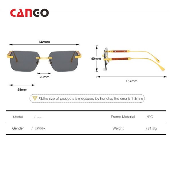 New Fashion in Stock Trend Wood Grain Legs Cut Edge Rimless Sunglasses Gradient Color Lenses square Sunglasses