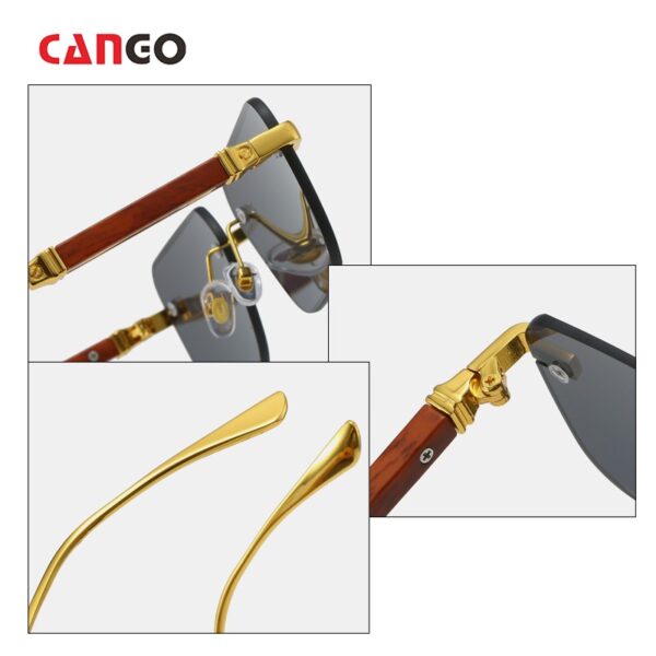 New Fashion in Stock Trend Wood Grain Legs Cut Edge Rimless Sunglasses Gradient Color Lenses square Sunglasses