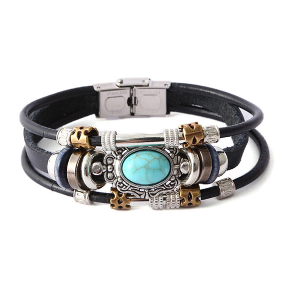 New Retro Fashion Arrival Blue Turquoise Woven Leather Bracelet Adjustable Multi Color Wheel Beads Bracelets