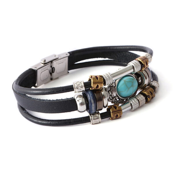 New Retro Fashion Arrival Blue Turquoise Woven Leather Bracelet Adjustable Multi Color Wheel Beads Bracelets