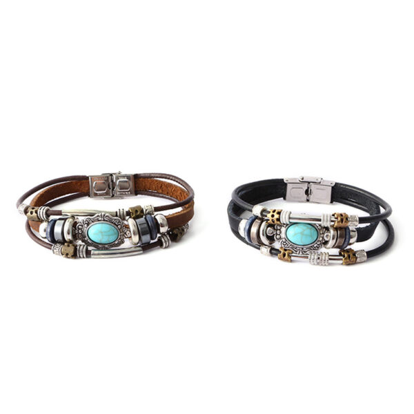 New Retro Fashion Arrival Blue Turquoise Woven Leather Bracelet Adjustable Multi Color Wheel Beads Bracelets