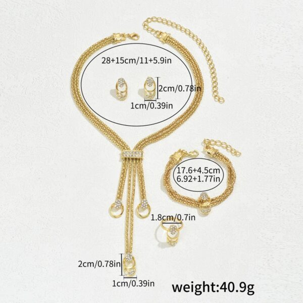 New Style Simple and Fresh Necklace and Earrings Set with Diamond Small Design Collar Chain Versatile Ring
