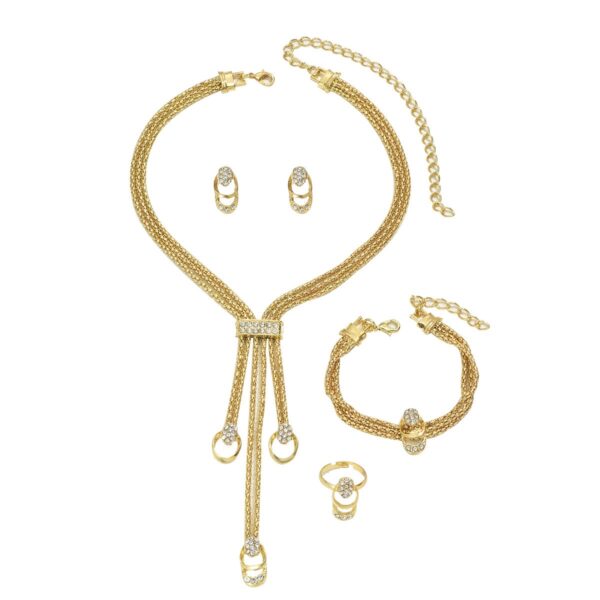 New Style Simple and Fresh Necklace and Earrings Set with Diamond Small Design Collar Chain Versatile Ring