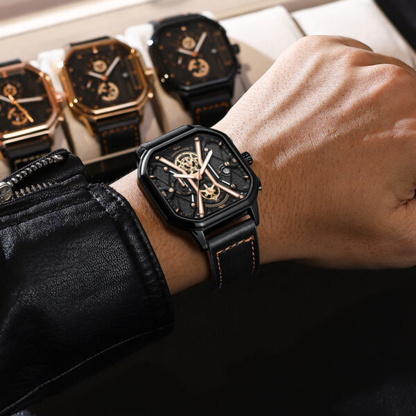 Poedagar 2023 Sport Chronograph Men Wristwatch Waterproof Leather Band Quartz Watch Luminous Calendar Watch for Men
