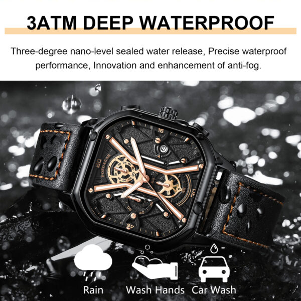 Poedagar 2023 Sport Chronograph Men Wristwatch Waterproof Leather Band Quartz Watch Luminous Calendar Watch for Men