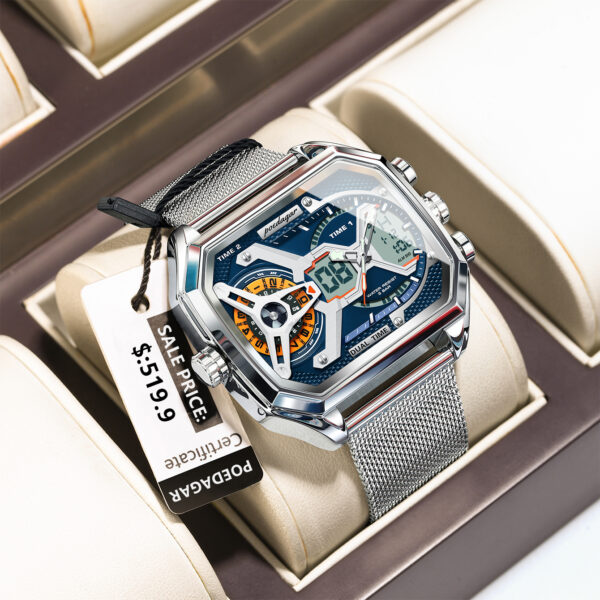 Poedagar Luxury Square Wrist Watch for Men Stainless Steel Mesh Strap Quartz Watches Waterproof Chronograph Mens Watch
