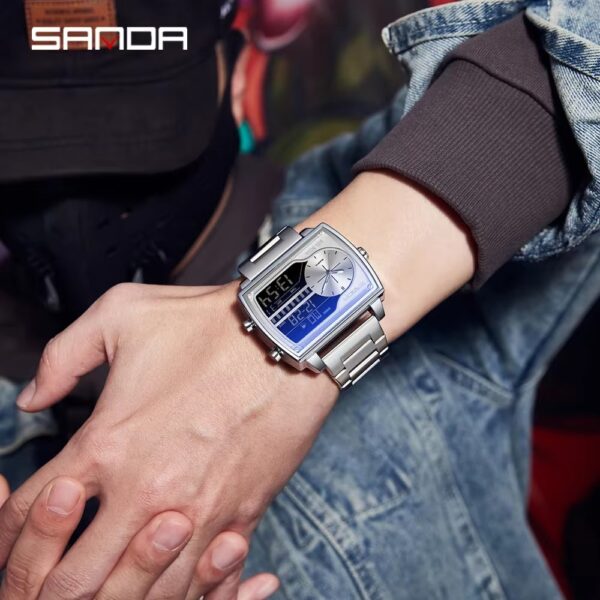Sanda 6163 Quartz Countdown Quartz Digital Leather Men Electronic Watches Men Stainless Sport Wristwatch Waterproof Watch Reloj