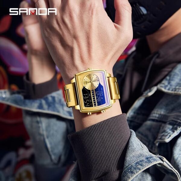 Sanda 6163 Quartz Countdown Quartz Digital Leather Men Electronic Watches Men Stainless Sport Wristwatch Waterproof Watch Reloj