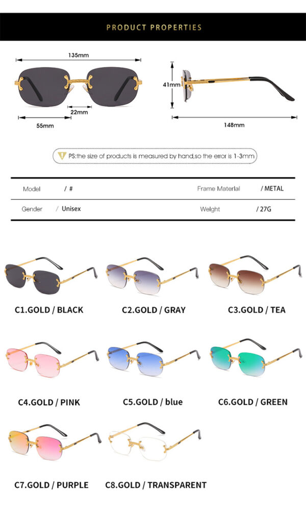 Sparloo 10678 Men NQ028 Vintage Luxury Brand Rimless Eyewear Rimless Sunglasses Men Luxury Brand