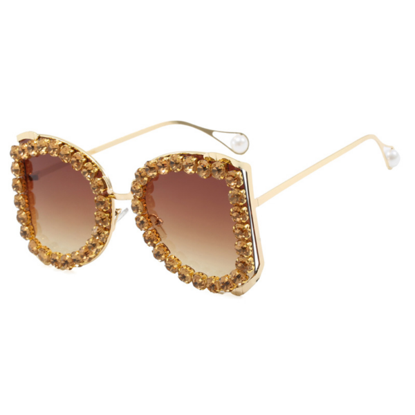 Summer New Fashion Designs Customisable Private Label Women Luxury Oversized Metal Frame Bling Diamond Sunglasses for Ladies