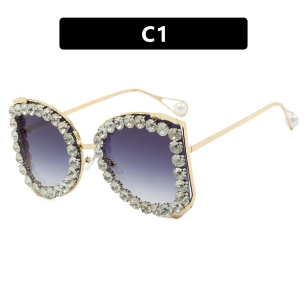 Summer New Fashion Designs Customisable Private Label Women Luxury Oversized Metal Frame Bling Diamond Sunglasses for Ladies