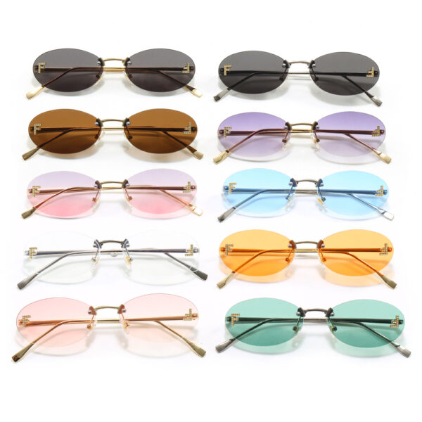 Superhot Eyewear 53808 Fashion 2024 Retro Oval Rimless Gradient Shades Sunglasses