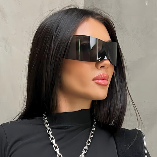 Unique Futuristic Oversized Rimless One Piece Shield Sunglasses for Women 2024 Y2k Sports Black Red Goggles Big Sun Glasses Men