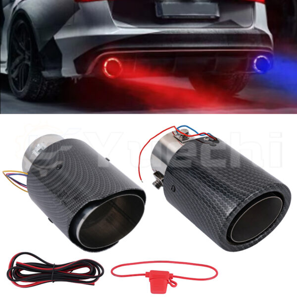 Universal Car Carbon Fiber Luminous Exhaust Tips Red Blue Light Car Led Muffler Exhaust Pipe Tip