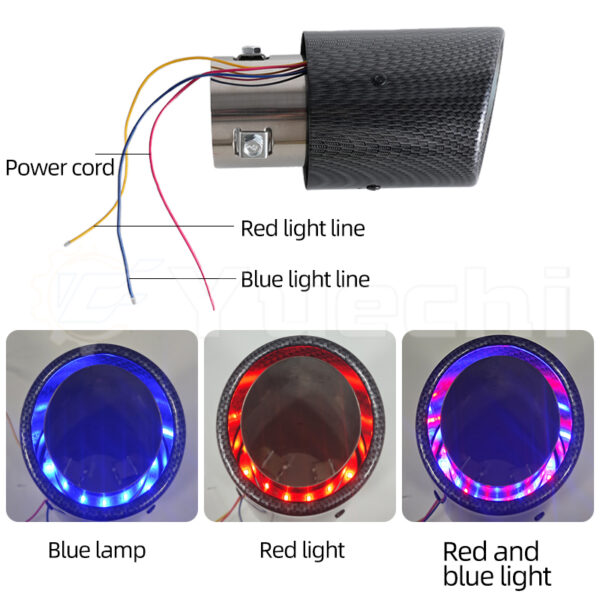 Universal Car Carbon Fiber Luminous Exhaust Tips Red Blue Light Car Led Muffler Exhaust Pipe Tip