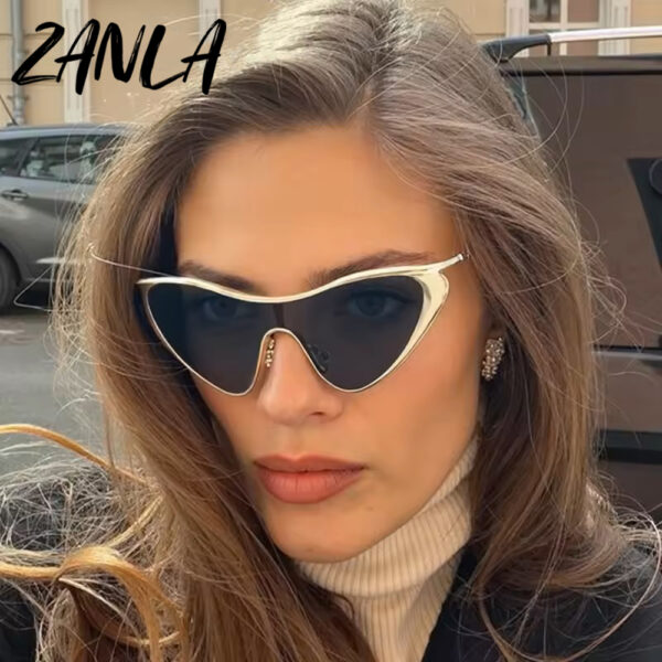 Y2K Punk Sexy Metal Cat Eye Sunglasses Women 2025 Luxury Brand Vintage One-Piece Sun Glasses Ladies Fashion Gold Silver Shades
