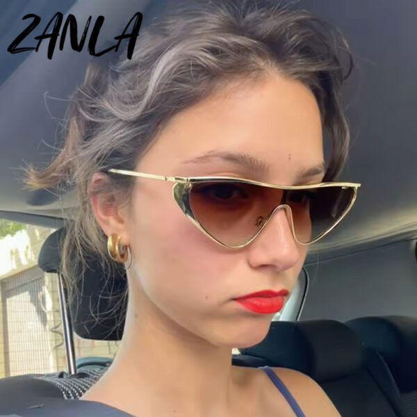 Y2K Punk Sexy Metal Cat Eye Sunglasses Women 2025 Luxury Brand Vintage One-Piece Sun Glasses Ladies Fashion Gold Silver Shades
