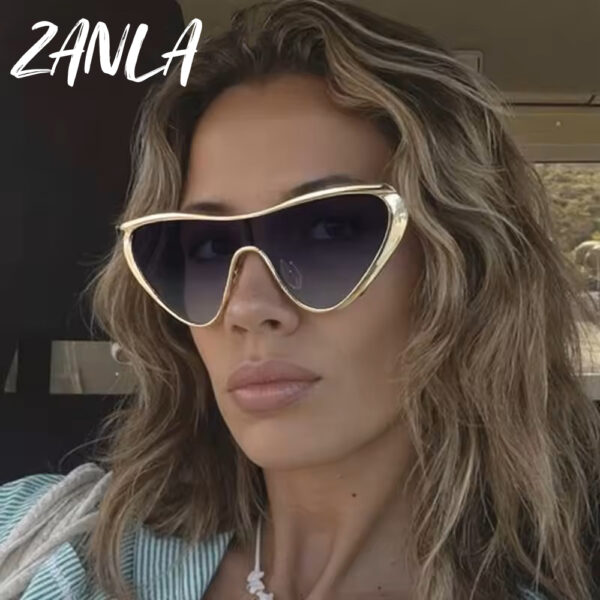 Y2K Punk Sexy Metal Cat Eye Sunglasses Women 2025 Luxury Brand Vintage One-Piece Sun Glasses Ladies Fashion Gold Silver Shades