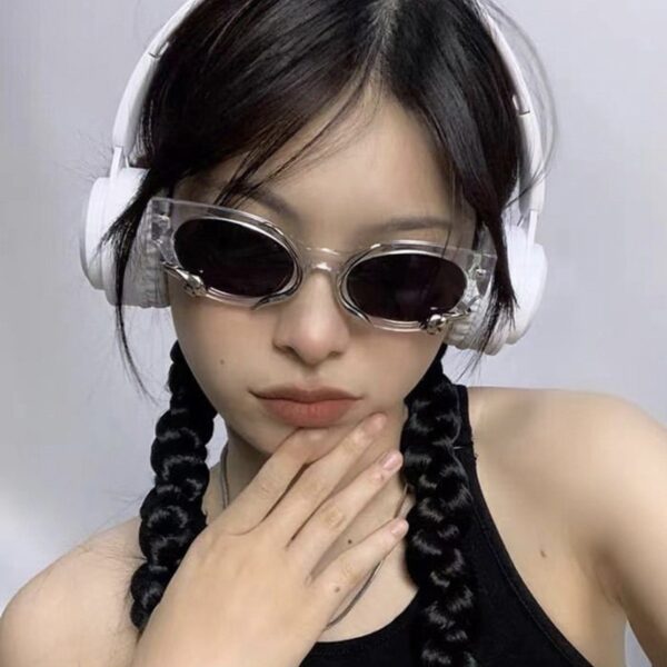 Y2K Sunglasses Transparent Frame Steampunk Designer Snake Decoration Custom Women Shade Sun Glasses UV400