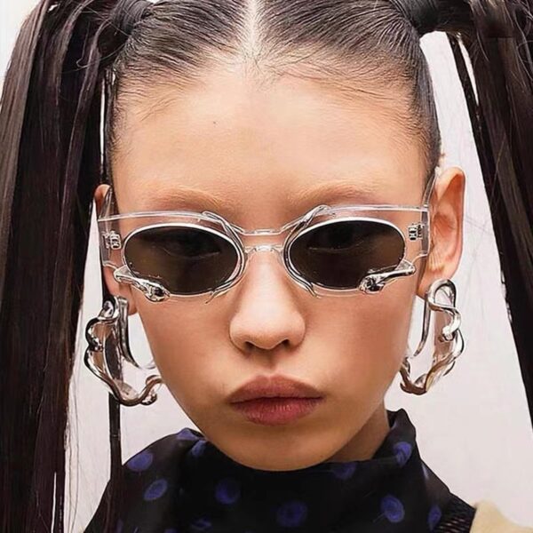 Y2K Sunglasses Transparent Frame Steampunk Designer Snake Decoration Custom Women Shade Sun Glasses UV400