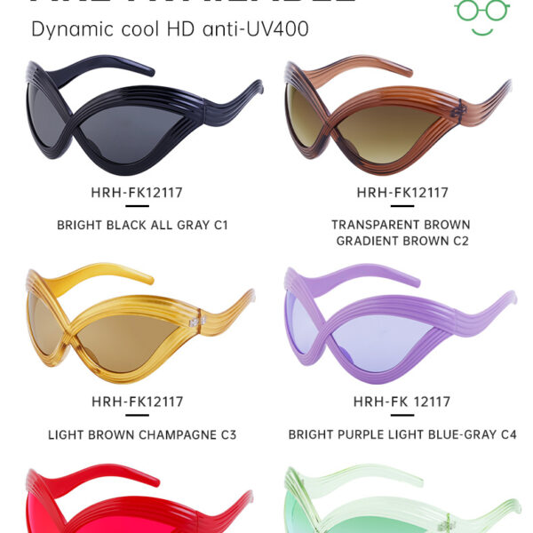 YTSLM12117 Oversized Wave Large Frame Glasses Cat Eye Red Frame Red Lenses Sunglasses Y2K Hip Hop Fashion Decorative For WomEN