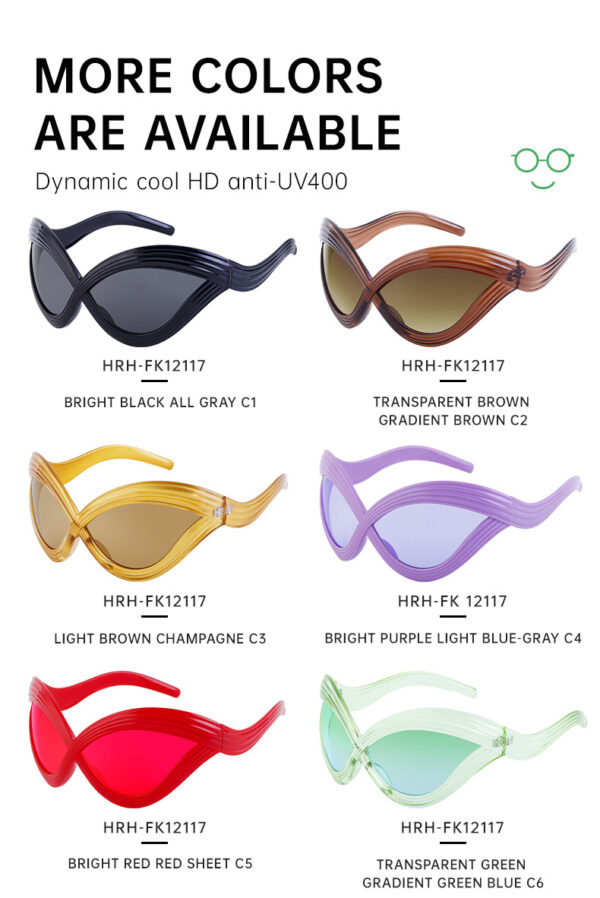 YTSLM12117 Oversized Wave Large Frame Glasses Cat Eye Red Frame Red Lenses Sunglasses Y2K Hip Hop Fashion Decorative For WomEN