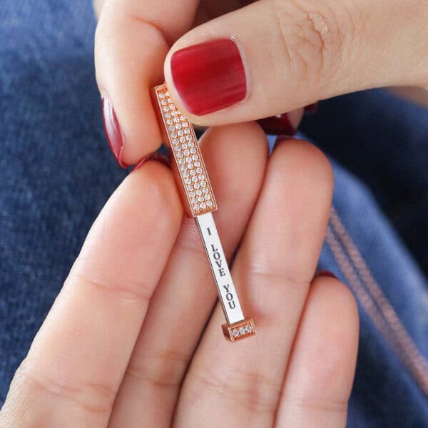 Zhongzhe Jewelry Customize DIY Zircon Bar Necklace Fashion Copper Personalized Engraved 3D Bar Necklace for Women