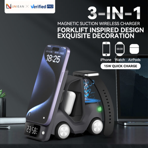 UNIEAN Wholesale Portable 3 in 1 Magnetic 15w Car Model Smart Wireless Charger Light Strip LED Night Light for IPhone