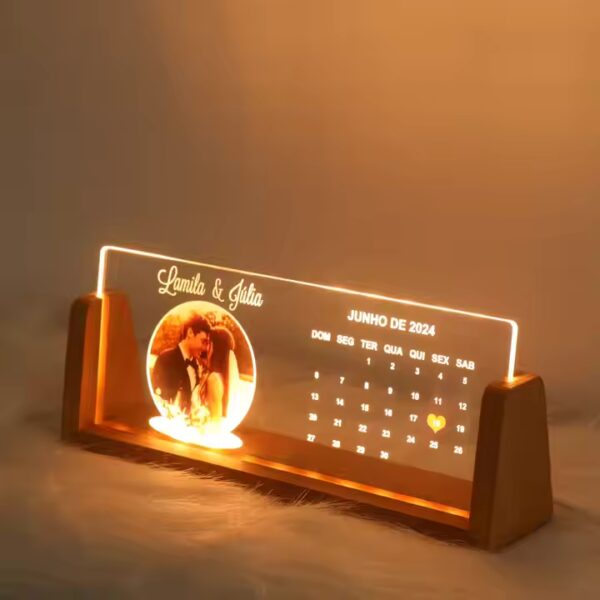 Personalized LED Photo Frame with Wooden Base - LN2 💖 - Image 2