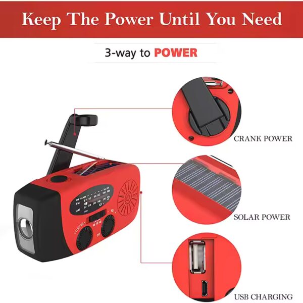 Kongbo Solar Hand Crank Emergency Radio & LED Flashlight - LE2 - Image 6