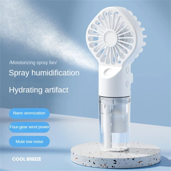Mute Spray Fan – Portable USB Rechargeable Mini Silent Humidifying Handheld & Desktop Fan - Image 5