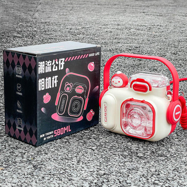 Plastic Water Bottle Kids Kettle Camera Straw Water Bottles Student Strap Cup - Image 4
