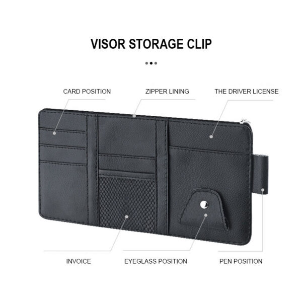 Car Sun Visor Storage – Multi-Pocket Organizer Pouch with Card & Sunglasses Holder - Image 4