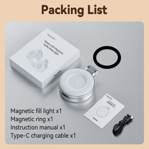 TELESIN Portable Magnetic LED Selfie Ring Light with 360° Rotation & Built-in Makeup Mirror - Image 6
