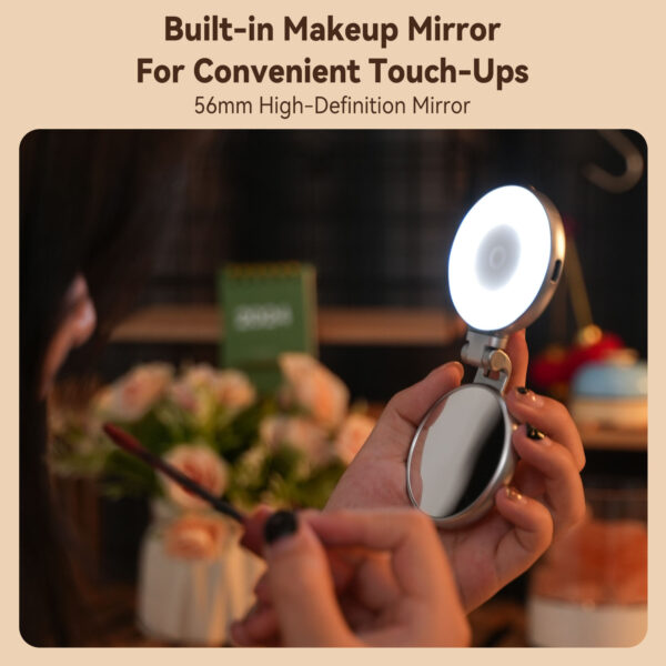 TELESIN Portable Magnetic LED Selfie Ring Light with 360° Rotation & Built-in Makeup Mirror - Image 5
