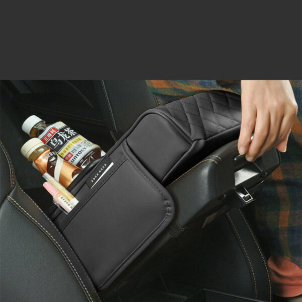 Leather Car Armrest Pillow with Storage & Cup Holder - Image 5