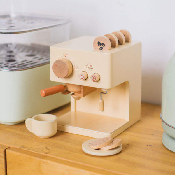 Custom Role Play Wooden Kitchen Toy – Portable Pretend Coffee Machine Set for Kids - Image 2