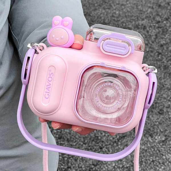 Plastic Water Bottle Kids Kettle Camera Straw Water Bottles Student Strap Cup - Image 5