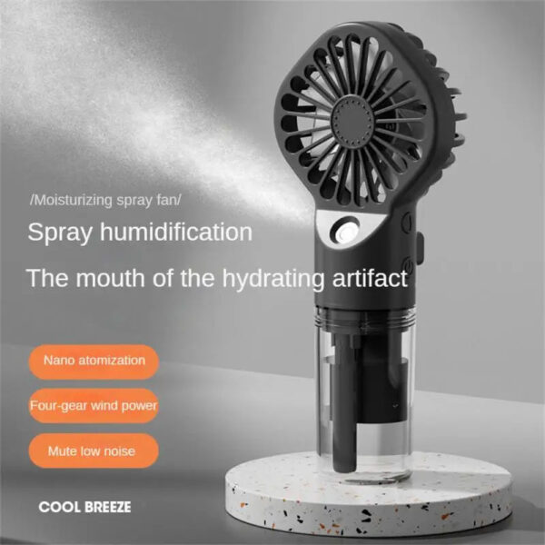 Mute Spray Fan – Portable USB Rechargeable Mini Silent Humidifying Handheld & Desktop Fan - Image 4