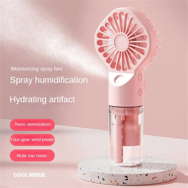 Mute Spray Fan – Portable USB Rechargeable Mini Silent Humidifying Handheld & Desktop Fan - Image 6