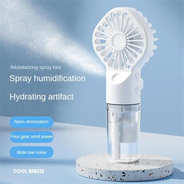 Mute Spray Fan – Portable USB Rechargeable Mini Silent Humidifying Handheld & Desktop Fan - Image 2