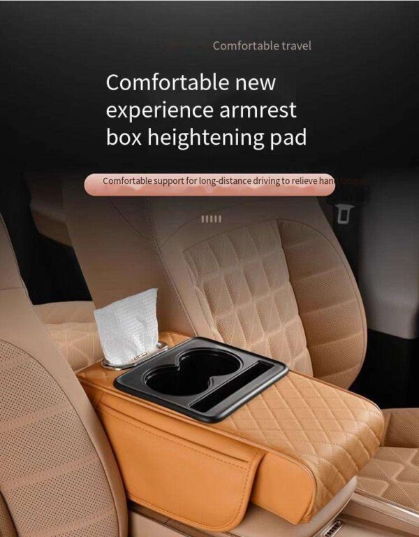 Leather Car Armrest Pillow with Storage & Cup Holder - Image 4