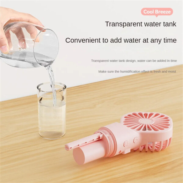 Mute Spray Fan – Portable USB Rechargeable Mini Silent Humidifying Handheld & Desktop Fan - Image 3