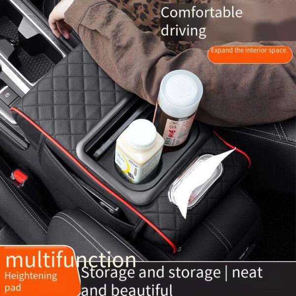 Leather Car Armrest Pillow with Storage & Cup Holder - Image 3