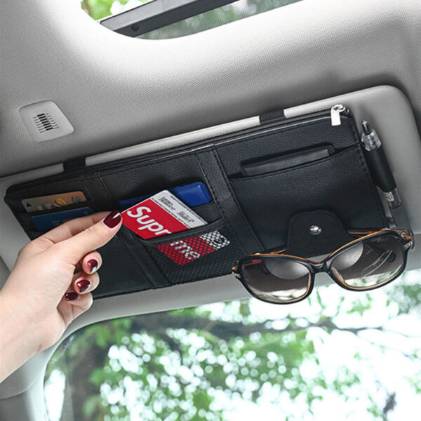 Car Sun Visor Storage – Multi-Pocket Organizer Pouch with Card & Sunglasses Holder - Image 3