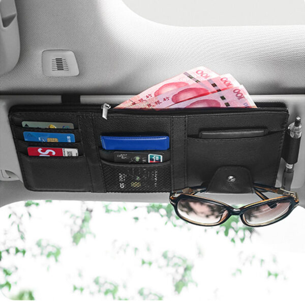 Car Sun Visor Storage – Multi-Pocket Organizer Pouch with Card & Sunglasses Holder - Image 2