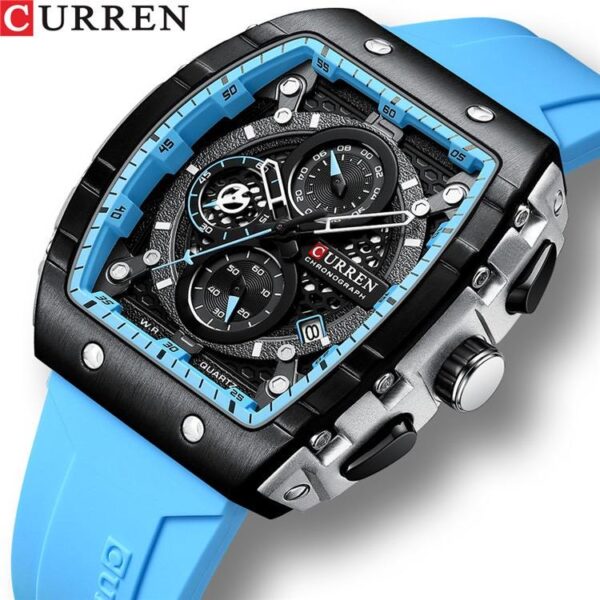 CURREN 8442 Multi-Function Chronograph Watch – Men’s Quartz, Waterproof, Silicone Strap