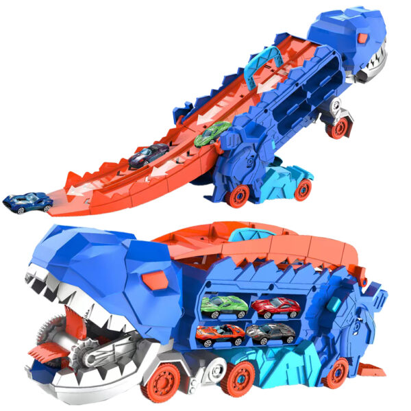 Folding Dinosaur Transporter Car with Die-Cast Cars – Competitive Game & Storage Toy
